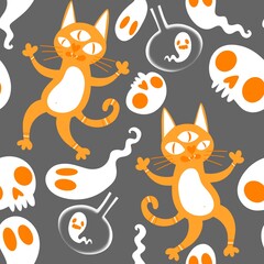 Halloween animals seamless cats pattern for wrapping paper