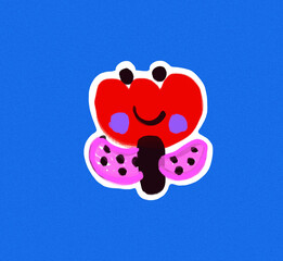 colorful doodle flower monster cartoon character illustration . playful childhood style. wall art for kid .