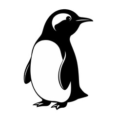 cute standing penguin vector illustration in black and white