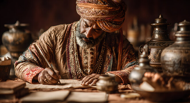 Indian king writing history manuscript chhatrapati shivaji maharaj leader art