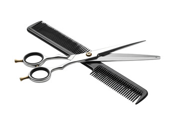 Hairdressing Tools Professional Scissors and Comb isolated on transparent background