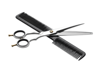 Hairdressing Tools Professional Scissors and Comb isolated on transparent background