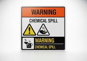 "WARNING CHEMICAL SPILL" sign. industrial safety, environmental protection, and emergency preparedness.