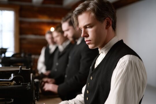 Pioneer Mormon portrait: weathered face, sacred mission, humble garment, strong posture, mountain trail, enduring faith, western path, determined look, plain dress, devoted heart