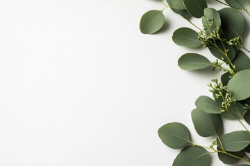 Green Eucalyptus Leaves Arranged on a White Background for a Fresh and Natural Aesthetic.