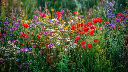 Fototapeta premium Vibrant wildflowers in a meadow.