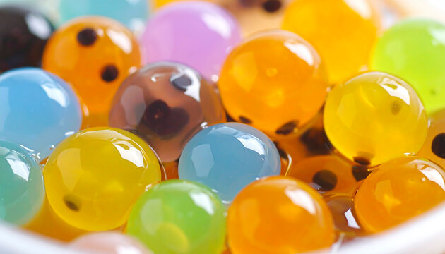 Colorful Bubble Tea Close-up - Slow Motion Boba Pearls in Cup
