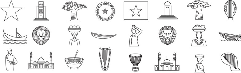African cultural icons line art vector collection culture symbol