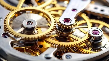Mechanical Watch Gears Close-up in Motion - Powered by Adobe