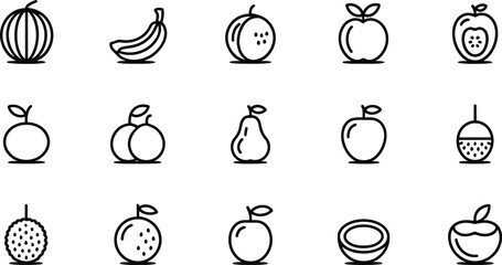 Collection of simple black outline fruit icons for healthy eating and nutrition design