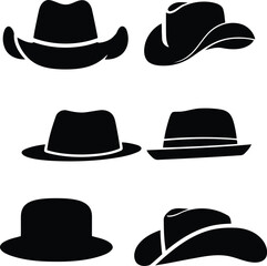 Cowboy Hat Headwear Icon Set with Minimalist Vector Style

