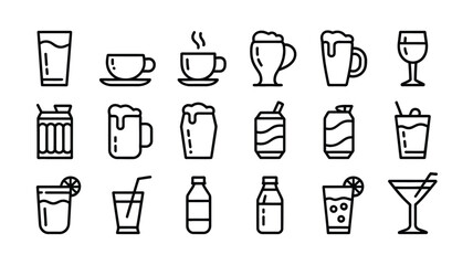 Outlined drink icons representing various beverages including coffee tea beer cocktails and more