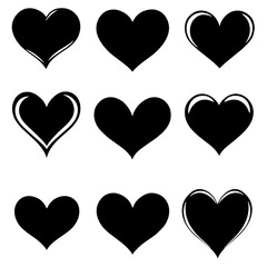 Nine Black Heart Shapes: Vector Graphics for Design Projects