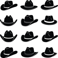 Western Cowboy Hat Vector Set with Clean vintage style Silhouettes with white background
