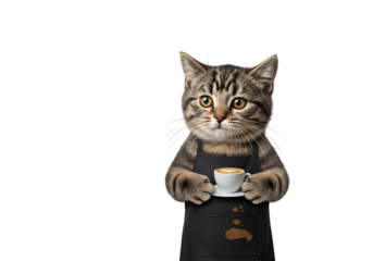 A Coffee Connoisseur Tabby Cat Barista isolated on transparent baackground