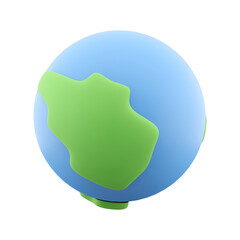 A stylized representation of Earth showcasing land and water in a simple, colorful design.