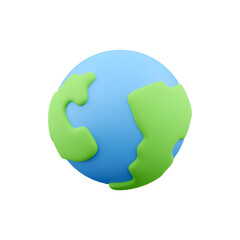 A stylized globe illustration featuring blue oceans and green landmasses, representing Earth.