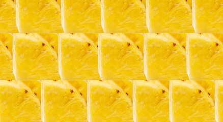 Pineapple Cuts Pattern, Raw Ananas Pieces Texture Background, Comosus Tropical Fruit