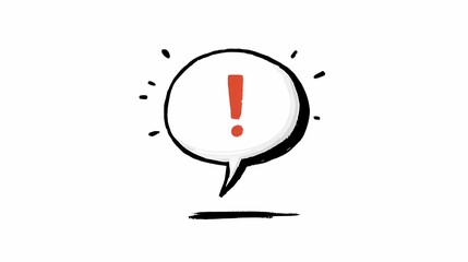A red exclamation point inside a white speech bubble drawn in black lines, emphasizing attention and communication of a critical point.