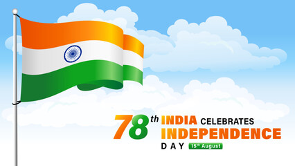 78th anniversary of India Independence Day celebration 2025. 15th august holiday banner for 78 years of Independence with national flag on sky background. Vector illustration