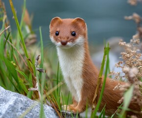 Weasel, Mustela nivalis, in the wild
