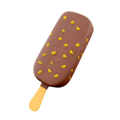 A chocolate-covered ice cream bar with yellow sprinkles on a wooden stick, perfect for a refreshing treat.