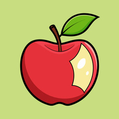 Apple with leaf and bite mark