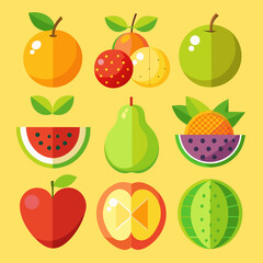 Fresh fruit icon set flat style
