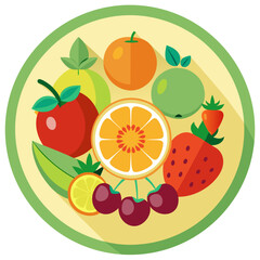 Fruit icons in circular badge design