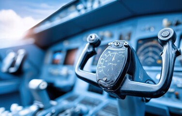 Close-up of control wheel and glass panel from a pilot's seat in a modern cockpit