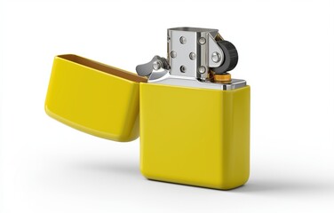 Bright yellow lighter on white, highlighting its sleek design and function
