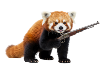Red Panda with Rifle isolated on transparent baackground