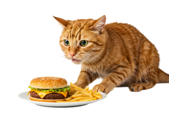 A Grumpy Ginger Cat and a Burger A Hilarious FoodRelated Photo isolated on transparent baackground