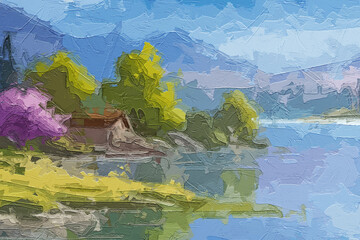 Various oil paintings, floral landscapes, mountains, rivers, waterfalls, birds, lakes, chrysanthemums, tulips