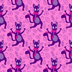 Halloween animals seamless cats pattern for wrapping paper and kids and fabrics