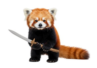 Red Panda Warrior isolated on transparent baackground