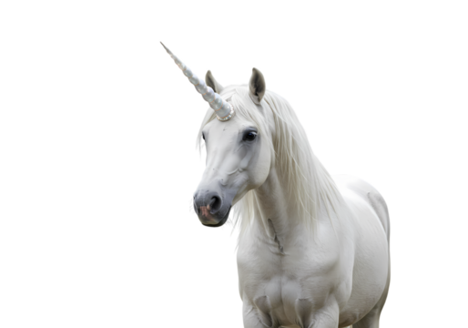 Majestic Unicorn on White Background isolated on transparent baackground