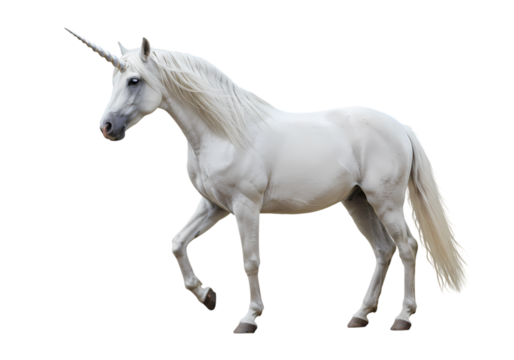 Majestic White Unicorn A Profile View isolated on transparent baackground