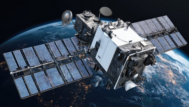 Advanced Satellite in Low Earth Orbit with Solar Panels and Antennas for Communication and Earth Observation