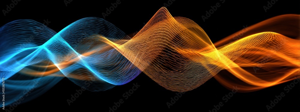 Poster vibrant abstract wave pattern with bright blue and orange artistic light flowing design for futurist