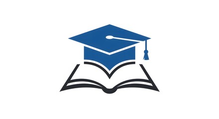 Graduation cap icon fused with open book silhouette on white background