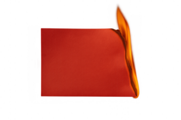Red paper burning with flames against a transparent background, creating a dramatic visual effect