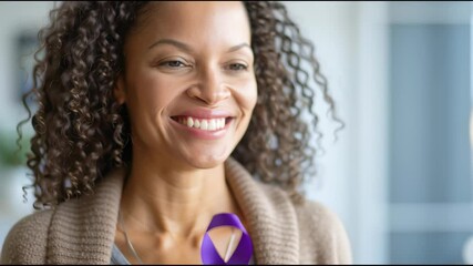 Woman holding purple Ribbon for supporting people with Pancreatic Cancer, world Alzheimer, epilepsy, lupus