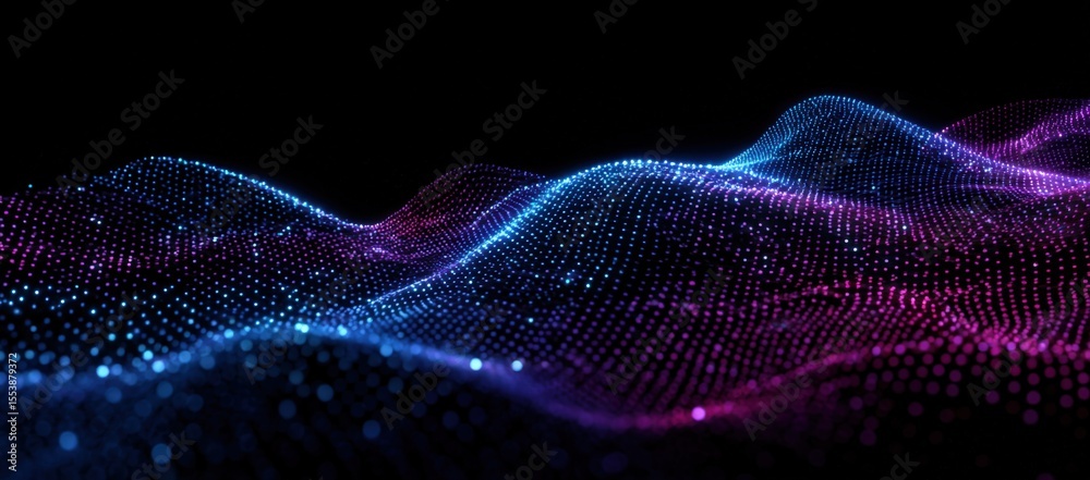 Leinwandbilder Abstract digital wave background with colorful glowing particles and flowing lines representing technology and data visualization