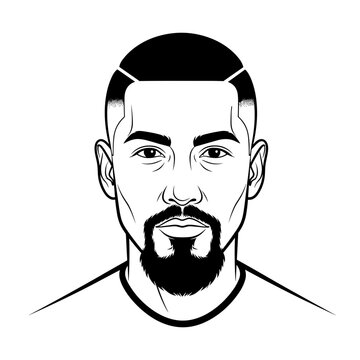 Man with goatee and closely shaved sides Portrait of a man with a stylish haircut and beard, illustrated in black and white for barbershop theme.