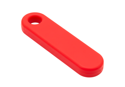 Vibrant Red Plastic Tag A CloseUp View of a Smooth Oblong Keyring or Identification Token isolated on transparent background - Powered by Adobe
