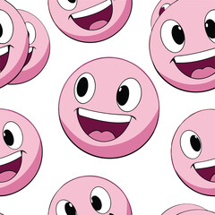 Flat Vector Art of Pastel Pink Emoji Faces with Expressive Eyes and Big Smiles

