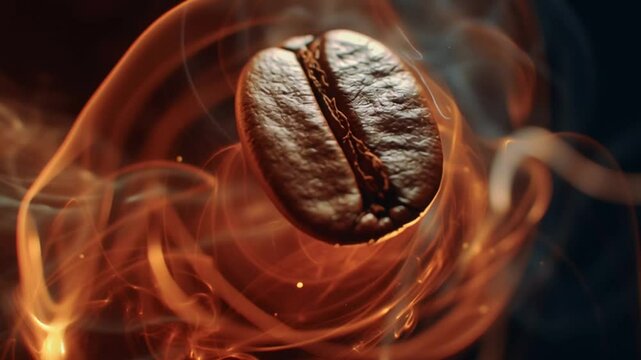Fiery Coffee Bean Orbiting In Smoke