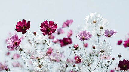 Obraz premium Delicate cosmos flowers in a soft light.