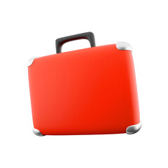 A bright red suitcase with a black handle, designed for travel and storage.